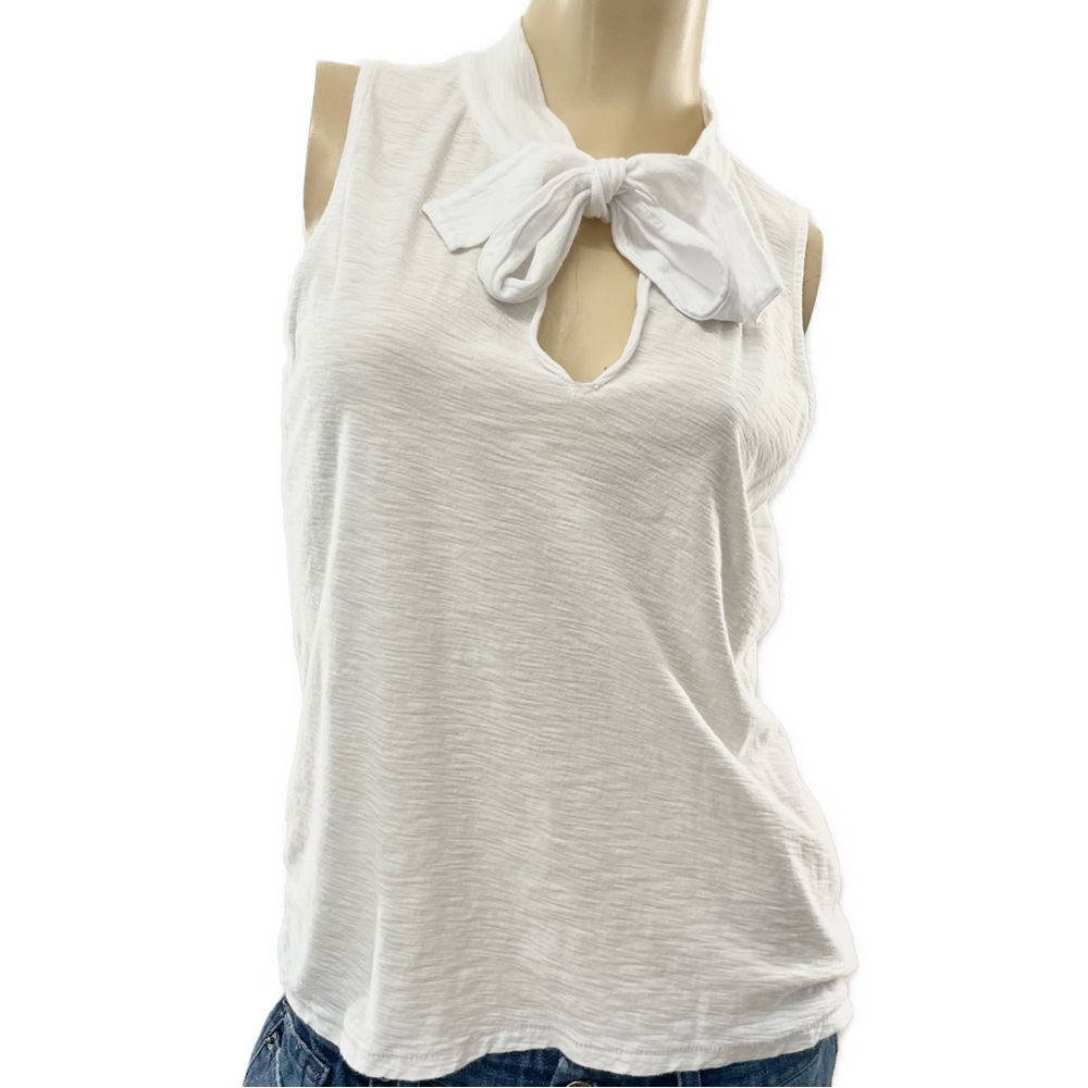 Nation LTD- white tie bow semi sheer tank in white - small